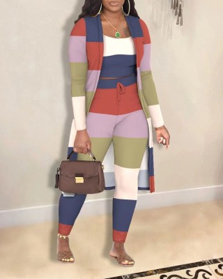 Casual Fashionable Colorful Plaid Trousers And Jacket Three-piece Set