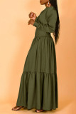 Solid Color Long Sleeve Pleated Loose Dress