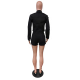 New Fashionable Long-sleeved Stretch Perm Diamond Denim Two-piece Set