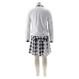 Fashionable Casual Houndstooth Print Long-sleeved Two-piece Set