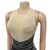 Fashion Women's Solid Color Round Neck Sleeveless Hot Diamond Dress