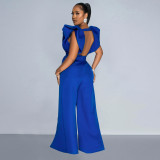 Fashion Solid Color Sexy V-neck Pleated Jumpsuit