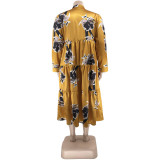 Autumn And Winter Floral Print Sexy Plus Size Women's Dress