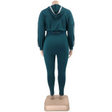 Stitched Hooded Fashionable Tight-fitting Plus Size Women's Two-piece Set