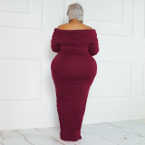 Solid Color One-line Collar Fashionable And Sexy Plus Size Dress