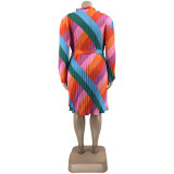New Autumn And Winter Striped Fashionable Loose Plus Size Dress