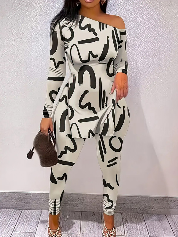 Autumn Fashion Printed Long-sleeved Two-piece Set