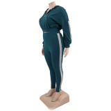Stitched Hooded Fashionable Tight-fitting Plus Size Women's Two-piece Set