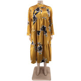 Autumn And Winter Floral Print Sexy Plus Size Women's Dress