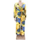 Abstract Deep V-neck Loose Fashion Plus Size Jumpsuit