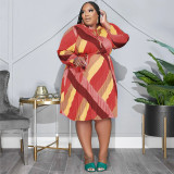 New Autumn And Winter Striped Fashionable Loose Plus Size Dress