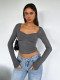 Sexy Square Neckline Navel Thread Slim Fit Top