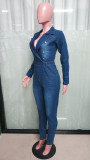 Sexy Lapel Double-breasted Denim Jumpsuit