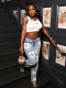 Stretch Printed Denim Trousers