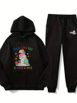 Cartoon Letter Print Hooded Sweatshirt Casual Sports Two-piece Set