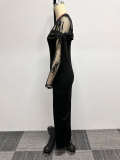 Sexy Lace Splicing See-through Slit Hip Dress