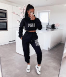 Autumn And Winter Plus Velvet Hooded Sweatshirt Casual Two-piece Set