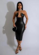 Sexy Tight Elastic Hollow Leather Tube Top Dress