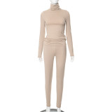 Turtleneck Long-sleeved Top And Trousers Two-piece Set