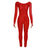 Sexy Off-shoulder V-neck High-waisted Tight Trousers Casual Sports Two-piece Set