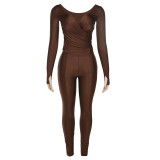 Sexy Off-shoulder V-neck High-waisted Tight Trousers Casual Sports Two-piece Set