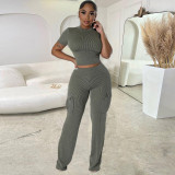 Highly Elastic Navel-baring Fashionable Casual And Slim-fitting Two-piece Set
