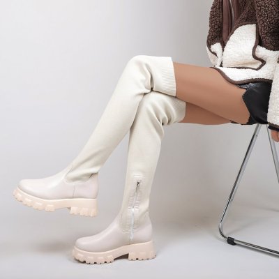 New Style Over-the-knee Round Toe PU Spliced Long Boots