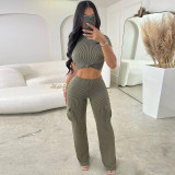 Highly Elastic Navel-baring Fashionable Casual And Slim-fitting Two-piece Set