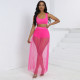 Beach See-through Pleated Mesh Skirt Three-piece Set