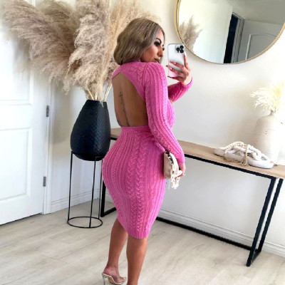 Solid Color Sexy Fashion Backless Sweater Dress