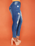 Women's Washed Ripped Button Jeans