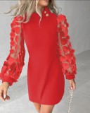New Autumn And Winter Round Neck Lace Long Sleeve Bag Hip Waist Dress