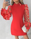New Autumn And Winter Round Neck Lace Long Sleeve Bag Hip Waist Dress