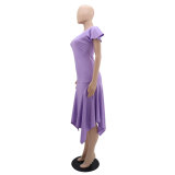 Temperament Slim Irregular Solid Color High Waist Women's Dress