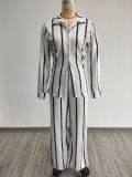 Autumn And Winter Striped Printed Long-sleeved Shirt And Trousers Two-piece Set