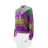 Long-sleeved Cardigan Stand-up Collar Sequined Baseball Jacket