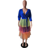 Fashionable Mesh Patchwork Cardigan Lace-up Dress