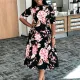 Stylish High Waisted Round Neck Printed Dress