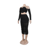 Sexy Tube Top Pleated Skirt Two Piece Set