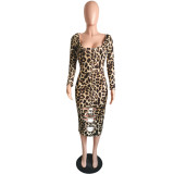 New Big U-neck Leopard Print Sexy Tight Dress