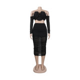 Sexy Tube Top Pleated Skirt Two Piece Set