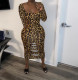 New Big U-neck Leopard Print Sexy Tight Dress