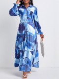 Elegant Printed Lapel Long Dress