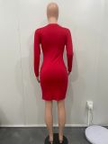 Sexy Solid Color Long-sleeved Heart-shaped Permed Diamond Dress