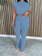 Casual Pockets And Leaky Waist Solid Color Two-piece Set