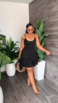 Casual Fashion Sling Low Cut Ruffle Bag Hip Dress