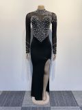 Hot Diamond Pearl See-through Waist Waistband Stretchy Split Dress