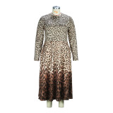 Leopard Print Elegant Long Sleeve Round Neck Slim Fit Dress