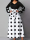 V-neck Lace-up High-waisted Polka-dot Print Dress