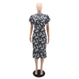 Elegant Ladylike Ruffle Print Dress